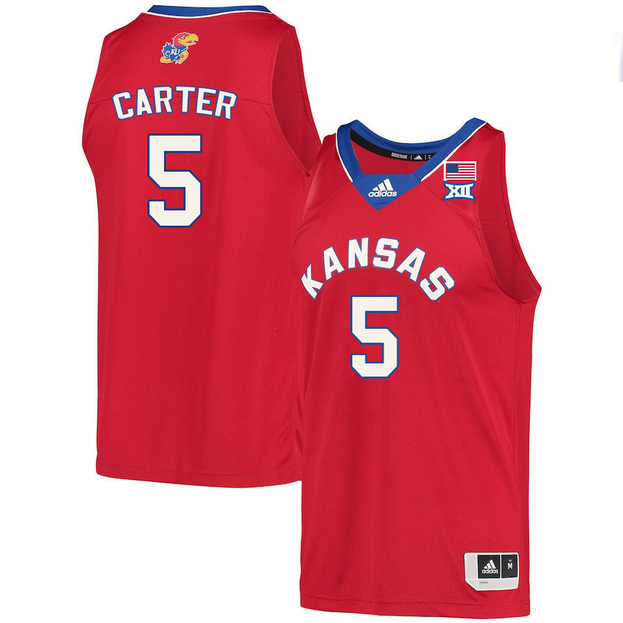 Men #5 Chris Carter Kansas Jayhawks College Basketball Jerseys Stitched Sale-Red - Click Image to Close